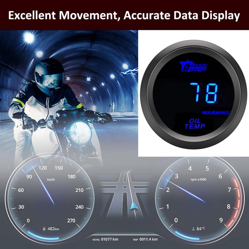 LKRXW Car Oil Temperature Gauge 12V Auto Oil Temp Gauge Meter Celsius 2" 52mm Digital Blue Light Temp Instruments 40to 150 Celsius with Sensor - Image 4